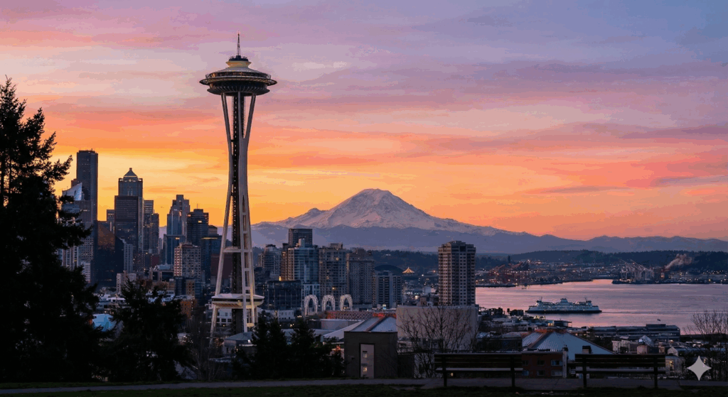 Evening shot of seattle skyline