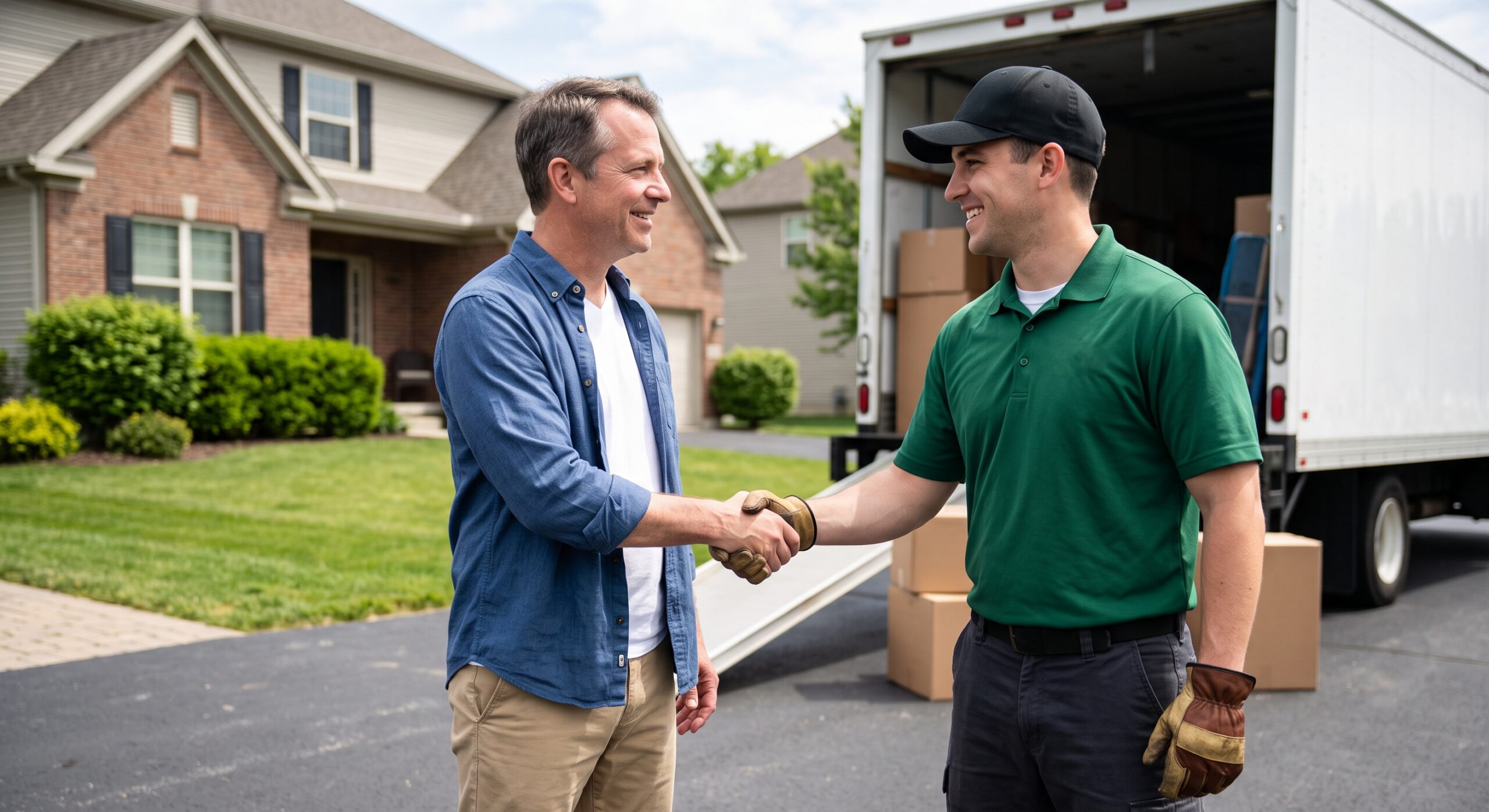 mover shaking hands with a customer after a move