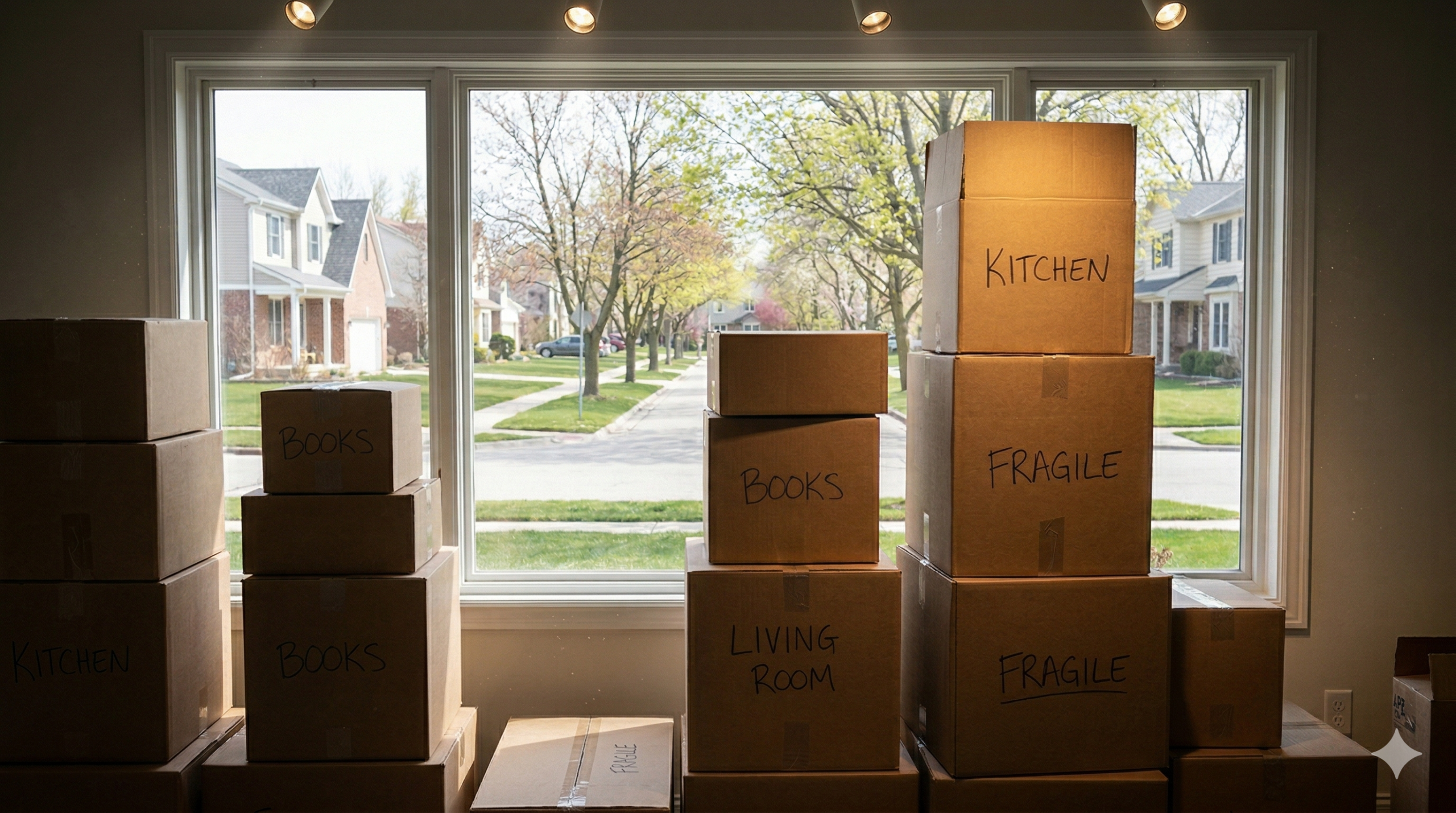 stacked moving boxes